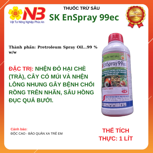 Dầu khoáng SK EnSpray chai 1Lit- Trừ nhện đỏ, nhện lông nhung, sâu hồng đục quả VTNN Năm Bưu