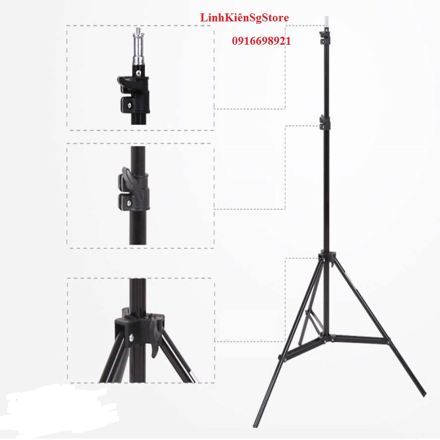 Chân Đèn livestream cao tối đa 2m có thể hạ thấp xuống 70cm
