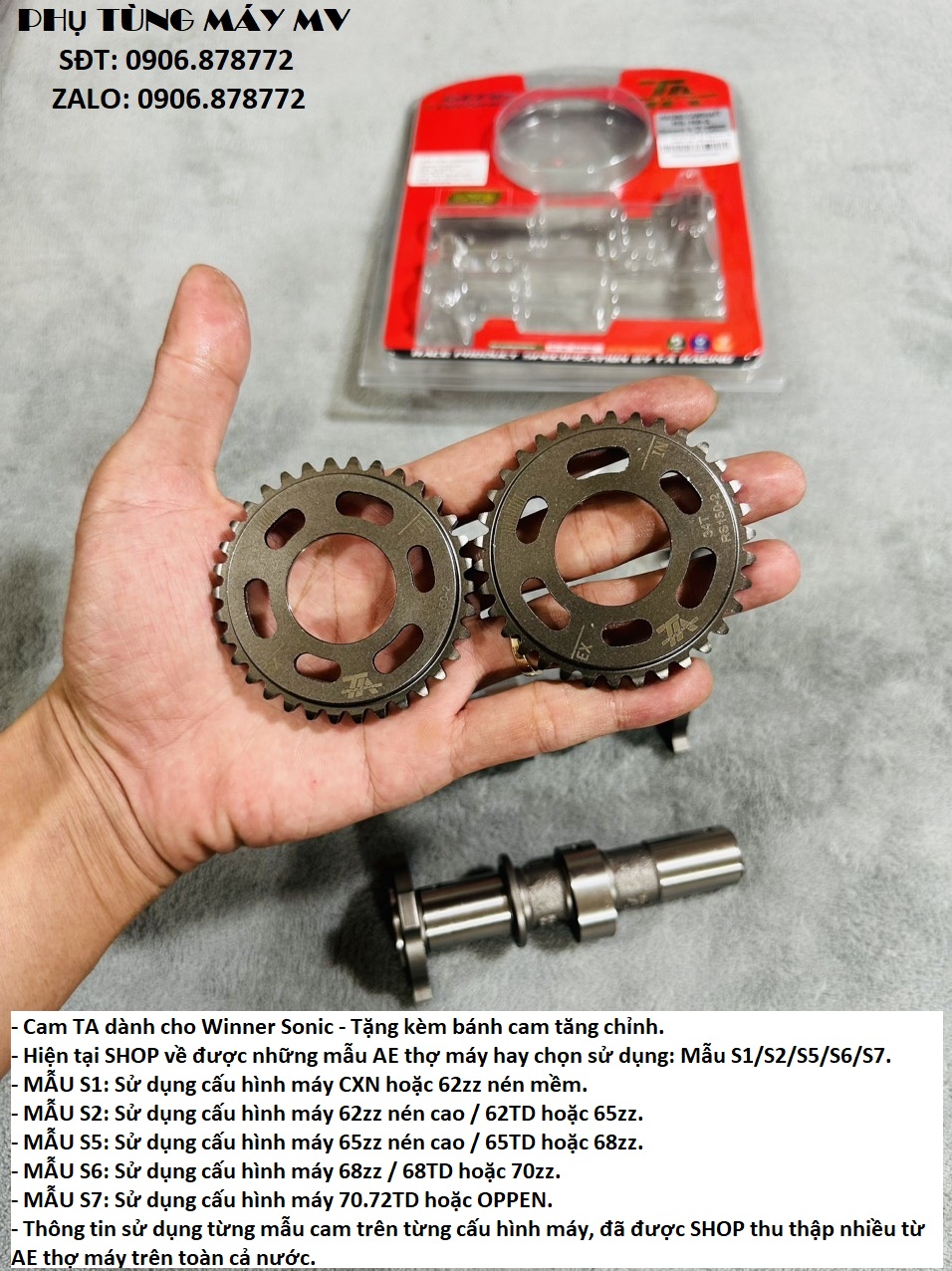 Cặp cam TA đủ size dành cho xe Winner Sonic