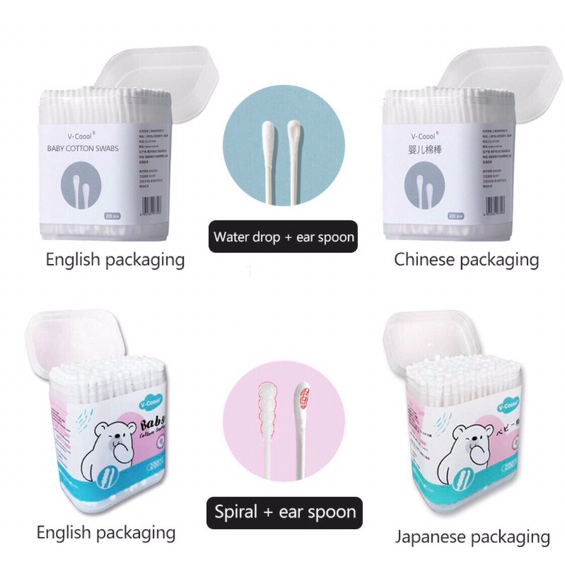 Tăm bông Vcool cho bé hộp 200 que cao cấp