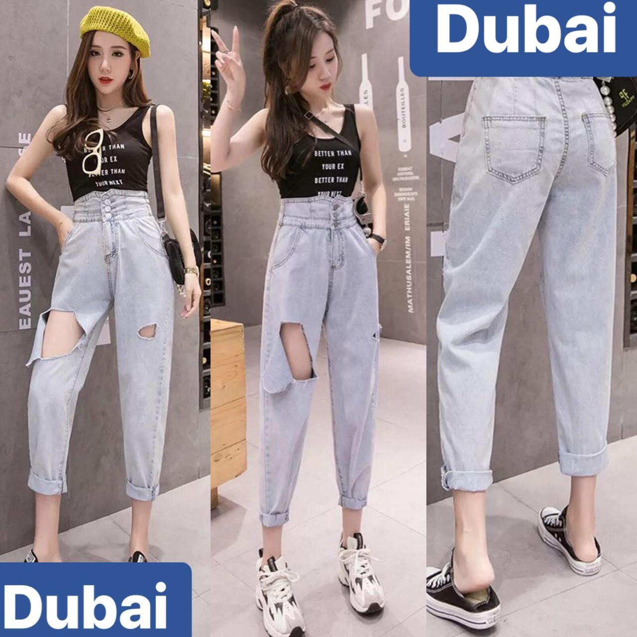 QUẦN JEAN BAGGY NỮ CHẤT BÒ XANH RÁCH 3 CÚC CAO CỰC CUTE HÀN QUỐC LƯNG CAO NÂNG MÔNG DB-36 - DUBAI FASHION