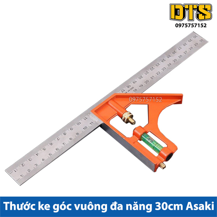 Thước ke góc vuông đa năng 30cm, thước ê ke thủy 300mm Asaki AK-2592,  đo độ sâu, canh thẳng, canh ngang, lấy dấu khoảng