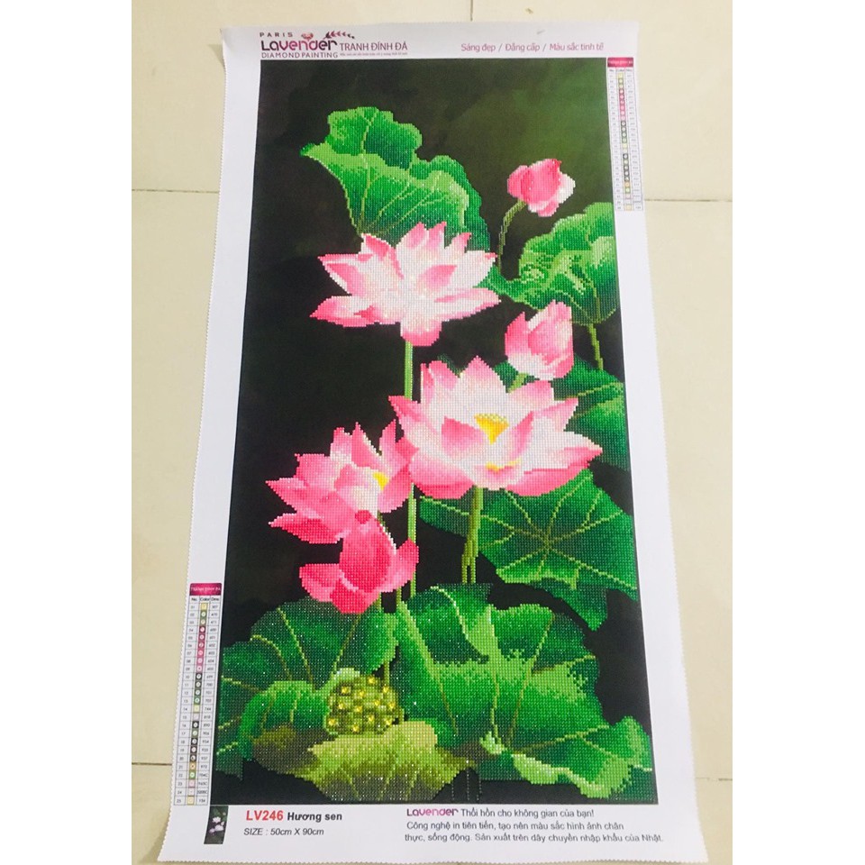 [HCM] Tranh Đính Đá Hoa Sen LV246 (50x90cm)