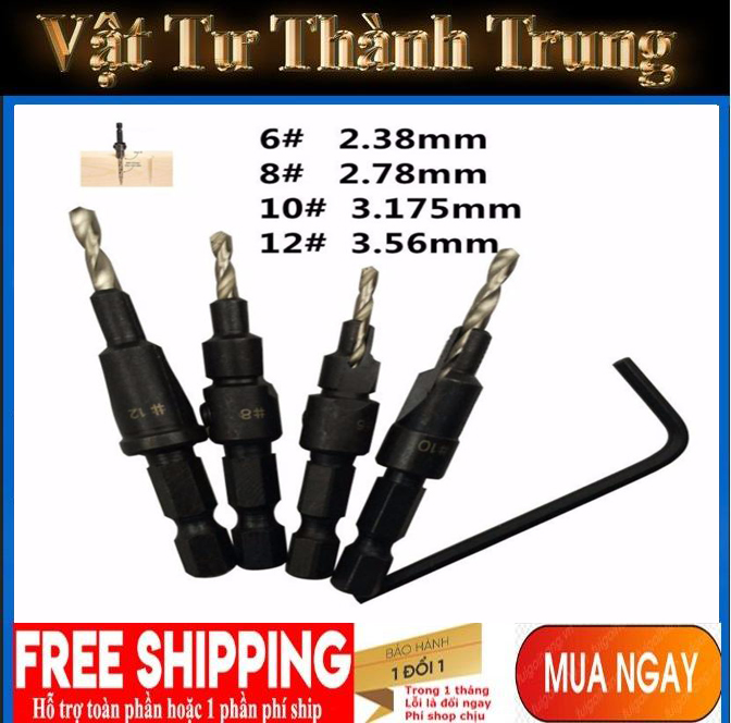 Bộ 4 mũi khoan gỗ bắt âm mũi vít