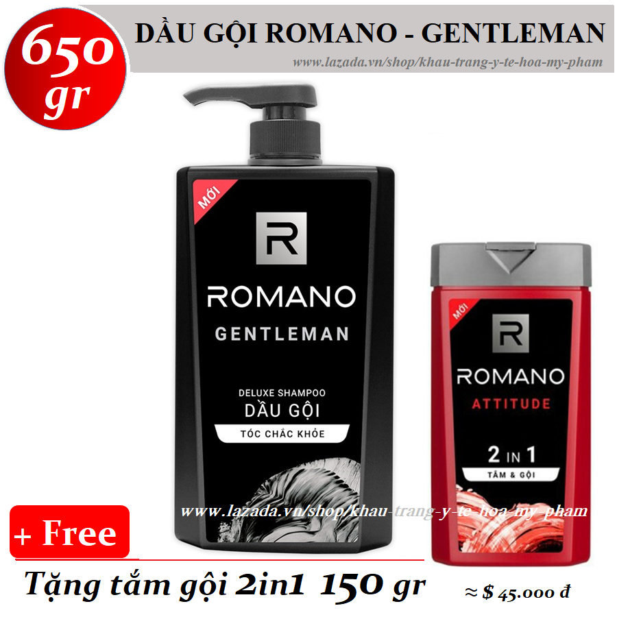 [HCM]Romano - Dầu gội hương nước hoa Gentleman 650 gr + Tặng tắm gội toàn thân 2in1 150 gr