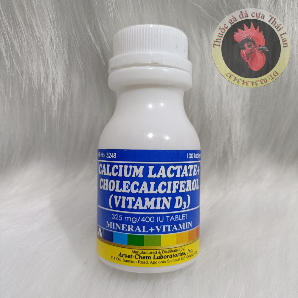 Lọ 100 viên (Thuốc gà đá cung cấp canxi cao cấp Philippines) Calcium Lactate + Cholecalciferol (Vitamin D3)