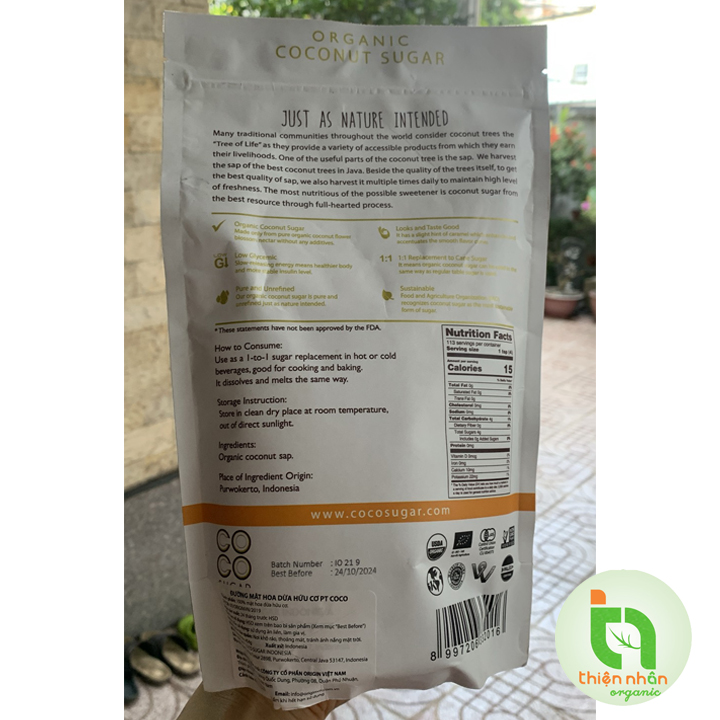 Đường mật hoa dừa hữu cơ PT CoCo 454g , Hộp 50 gói x4gr Organic Coconut Sugar