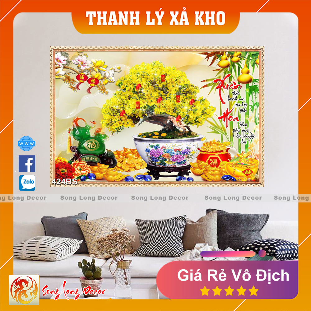 Tranh dán tường 3d Bon Sai Hoa Mai - Tranh 3D Phong Thủy Ngày Tết - Giấy dán tường 3d - Song Long Decor - 424BS