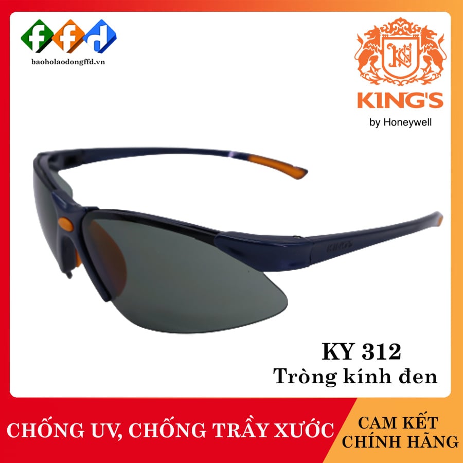 Kính bảo hộ King's KY312 mắt kính đen, Kính chống tia UV, chống bụi, chống xước, dùng trong lao động, đi xe máy