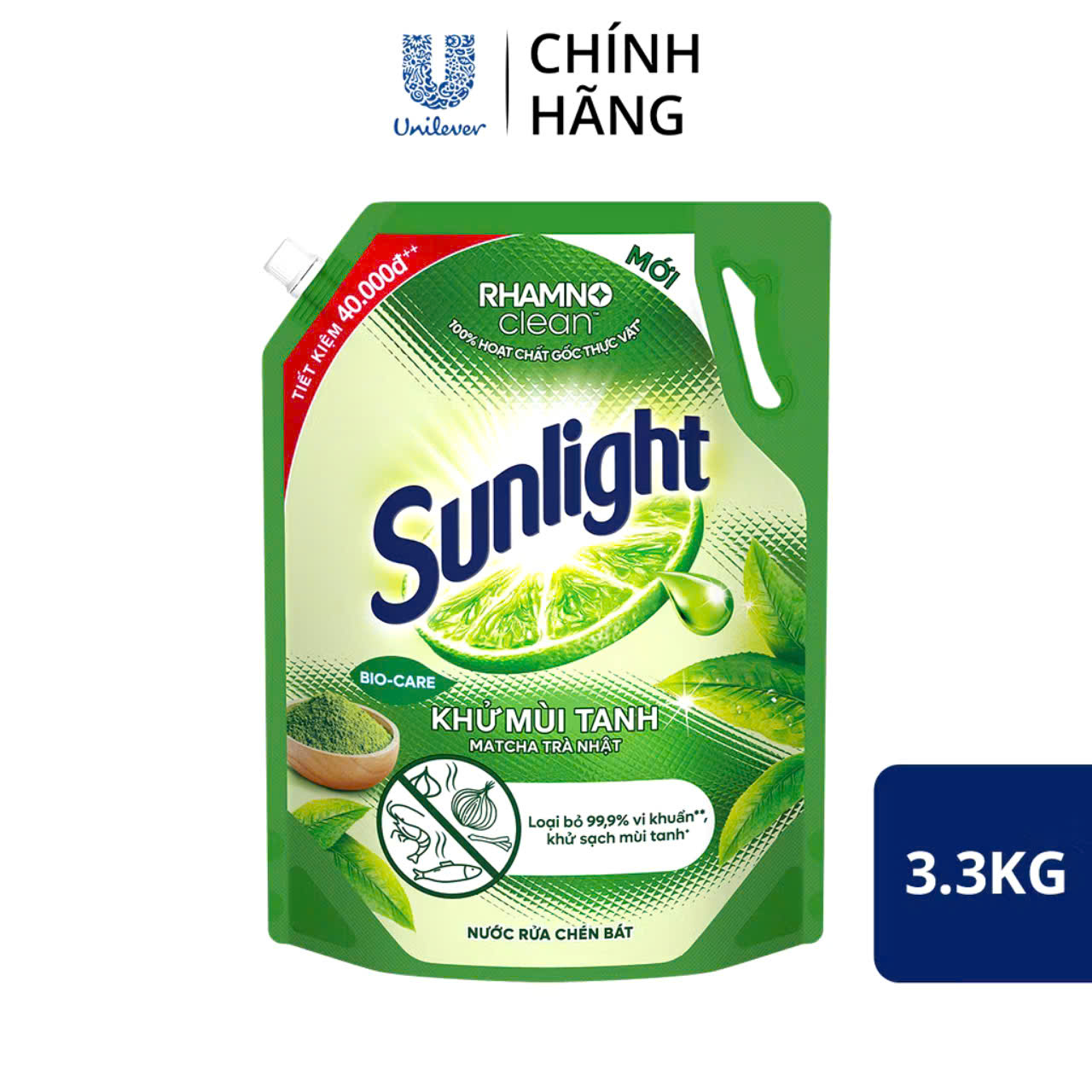 Nước Rửa Chén Sunlight Trà Xanh Túi 3,3Kg