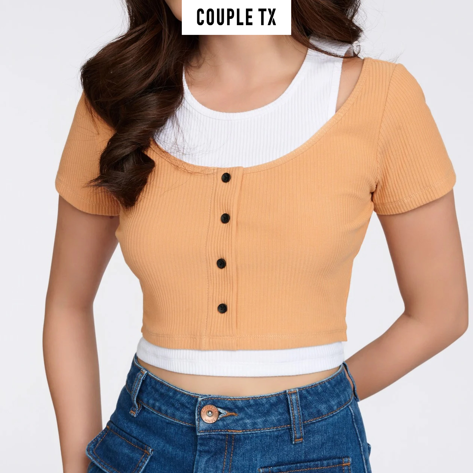 Áo Thun Nữ COUPLE TX - Áo Nữ Kiểu Đẹp Vải Gân Kiểu Phối 2 Layer WTS 2255