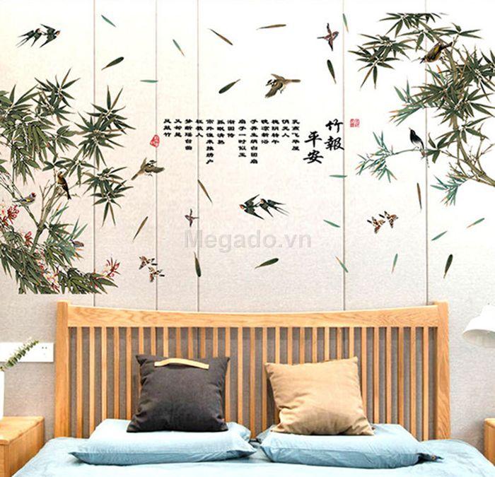 decal dám tường khóm tre làng quê