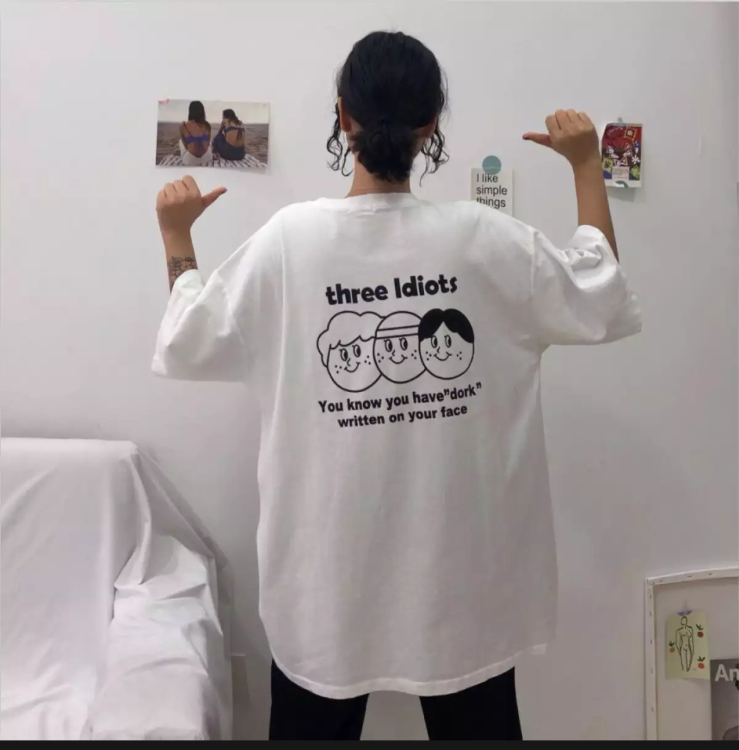 [HCM]áo thun nữ form rộng Hàn quốc in hình 3 Thằng Khờ dễ thương vải dày mịn mát