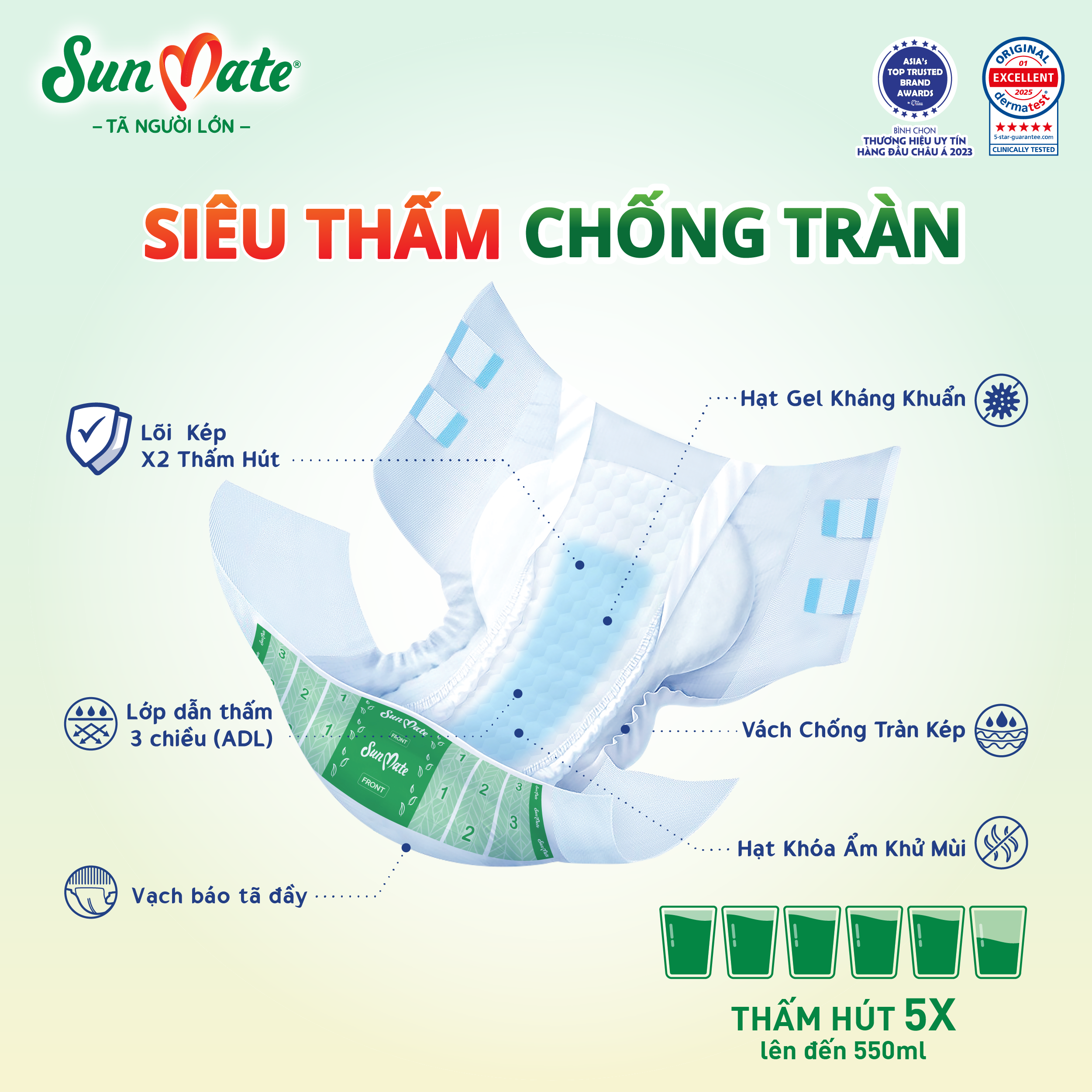 Combo 2 tã dán người lớn Sunmate mới M18/L18/XL18 +2 miếng