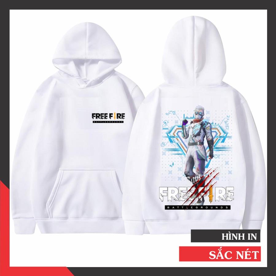 Áo hoodie free fire màu trắng đủ size dành cho cả nam và nữ in hình bác học