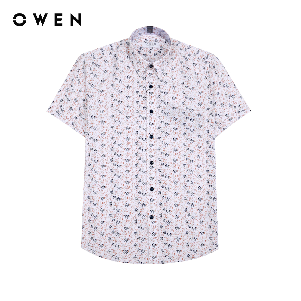 Owen - áo sơ mi ngắn tay slim fit as221048n màu trắng chất liệu bamboo