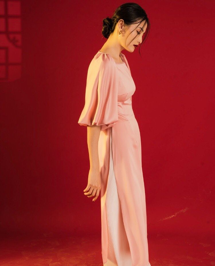 The19club - Áo dài lụa satin Trà