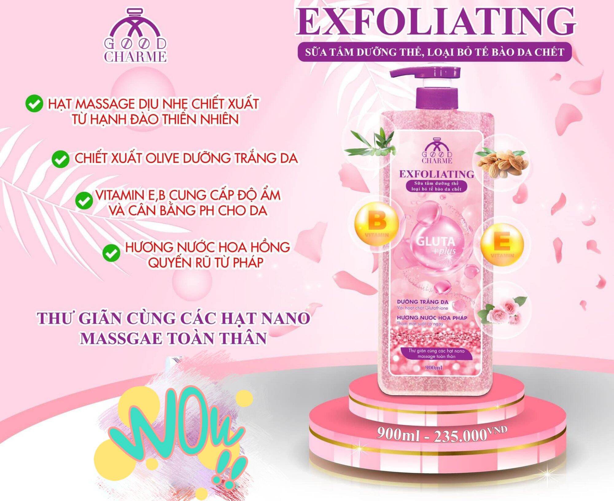 (tặng nước hoa) Sữa Tắm Tẩy Tế Bào Da Chết Charme Exfoliating
