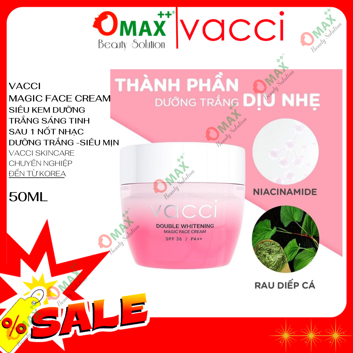 Kem dưỡng vacci - làm trắng da mặt - face cream spf36pa++ - bật tông sáng ngời