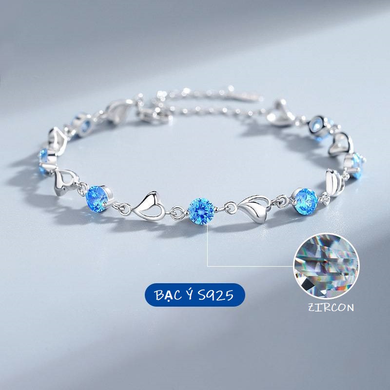 Lắc Tay nữ Bạc Ý S925 Đính Đá Zircon Sang Trọng Quí Phái LTZIRCONXANH3