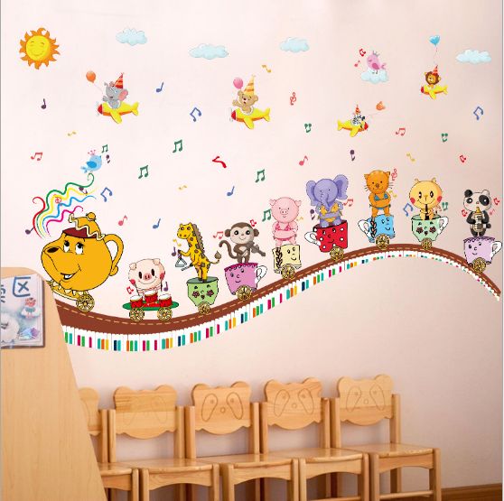 DECAL DÁN TƯỜNG VƯỜN THÚ TIẾNG ANH VÀ BÌNH TRÀ VUI NHỘN