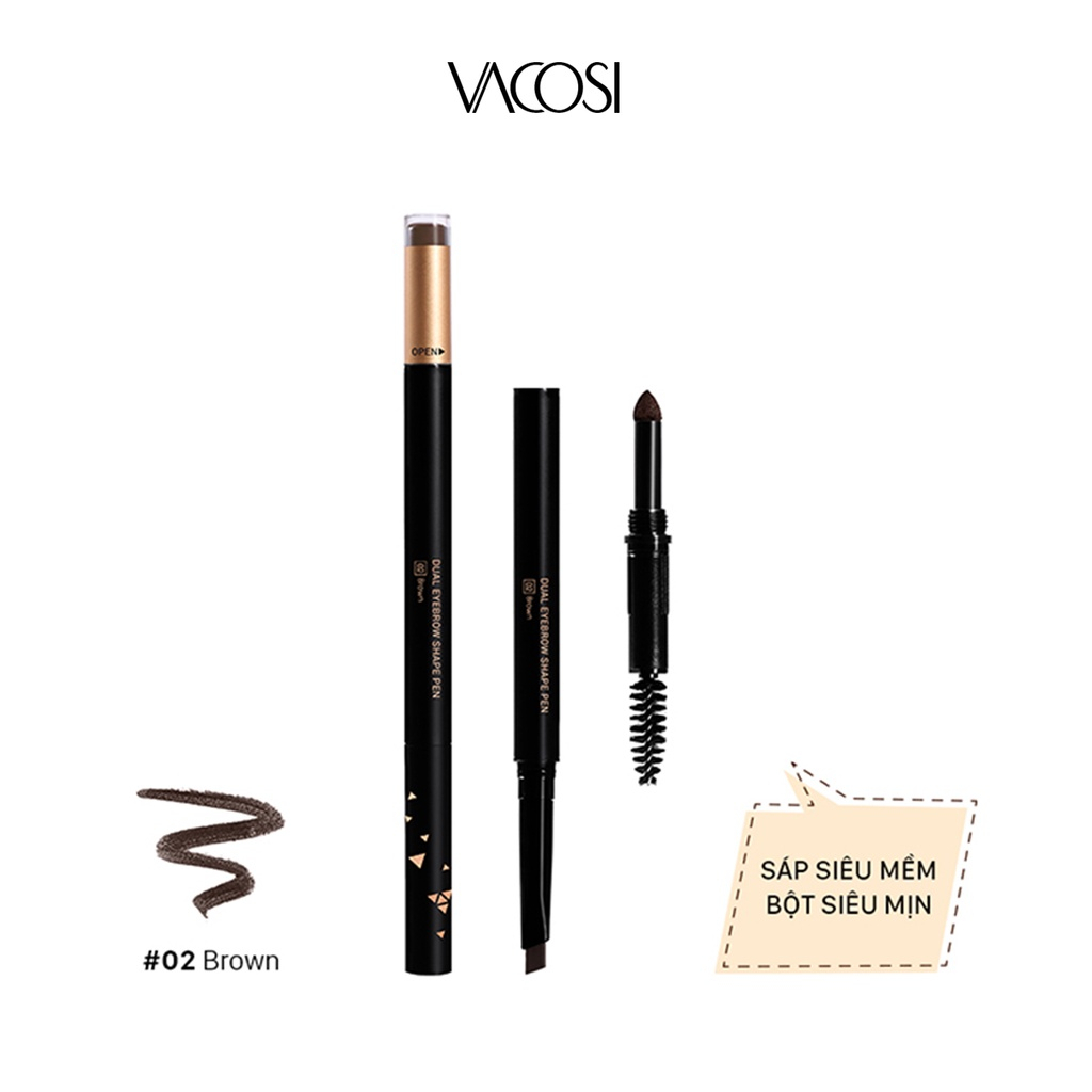 Chì mày định hình 3 in 1 sáp bột chổi vacosi all in one natural studio dual eyebrown shape pen 5ml