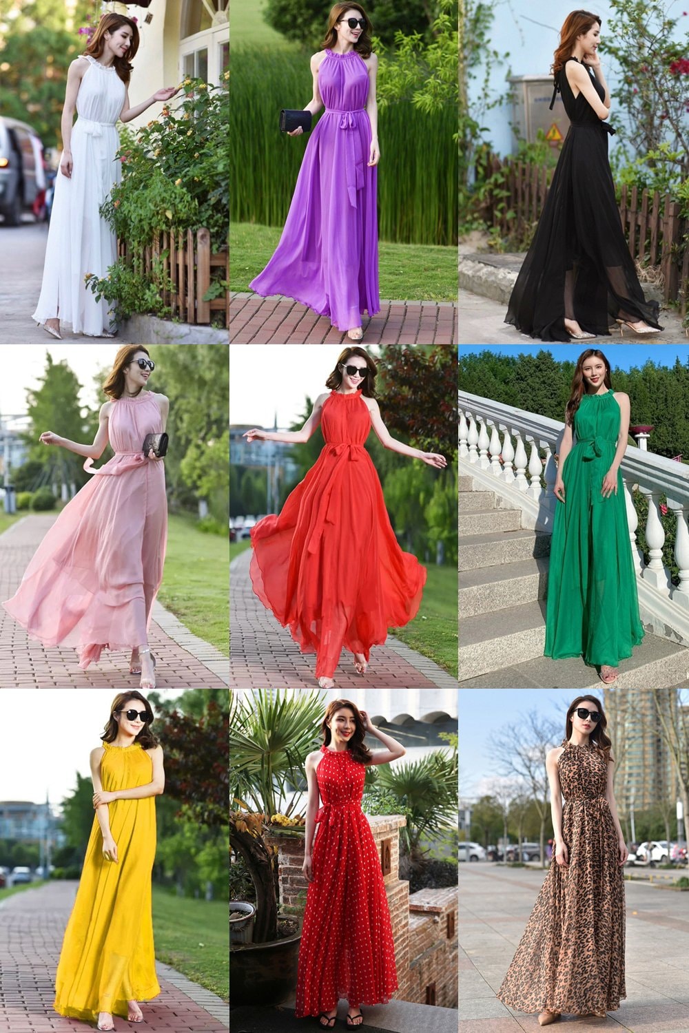 [Hcm]Maxi Dress with Birds Necklace with Tie Strap