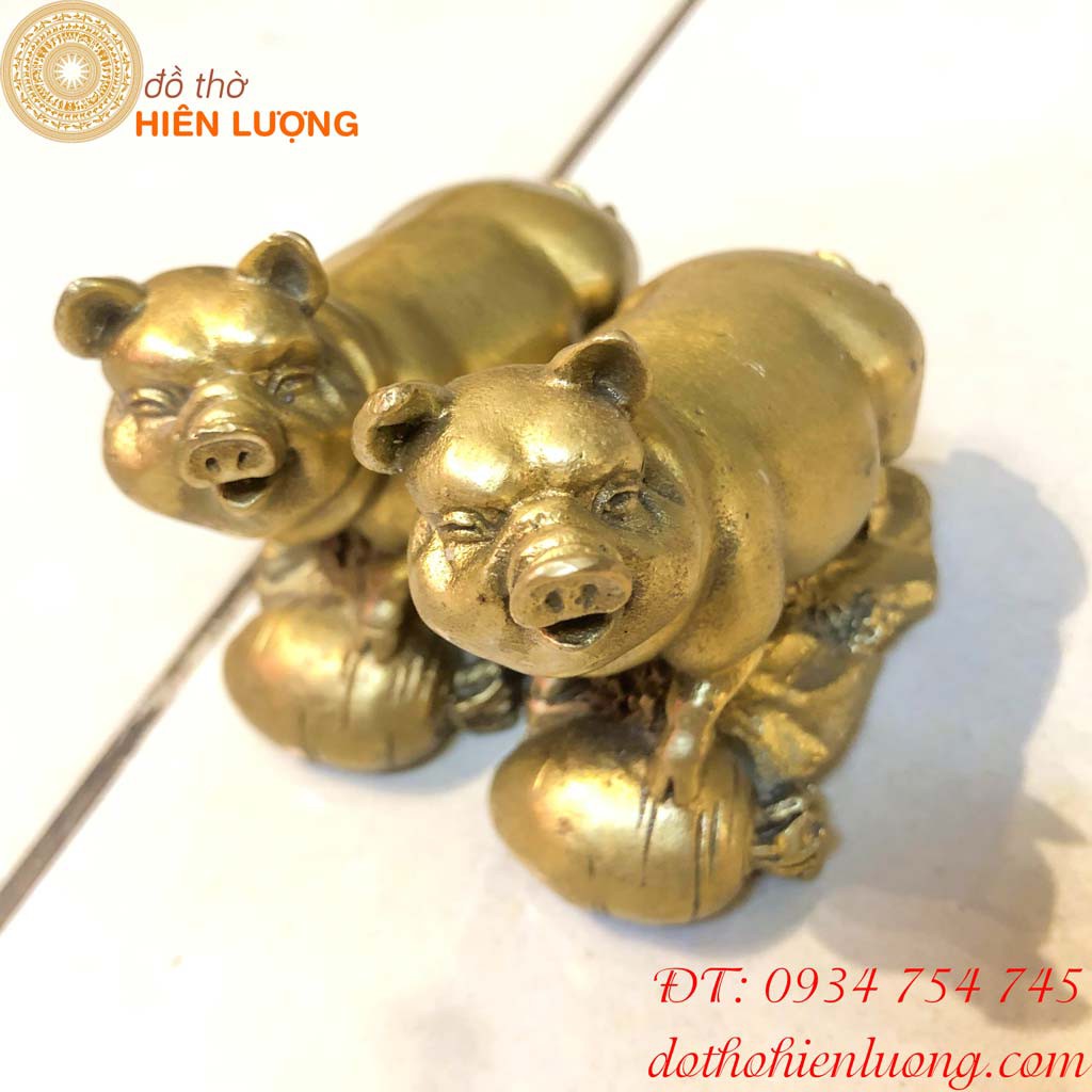 Tượng Heo Bằng Đồng Phong Thủy Mẫu Trơn Cao 7cm