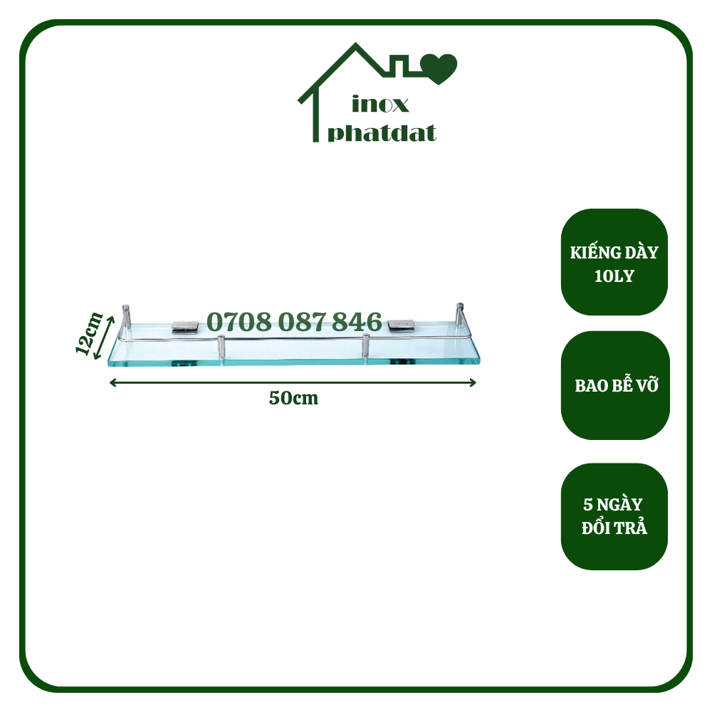 Kệ gắn dưới gương PHÁT ĐẠT để xà bông, kệ kiếng kính nhà tắm phòng tắm tặng kèm bộ pas ốc vít (SP042)