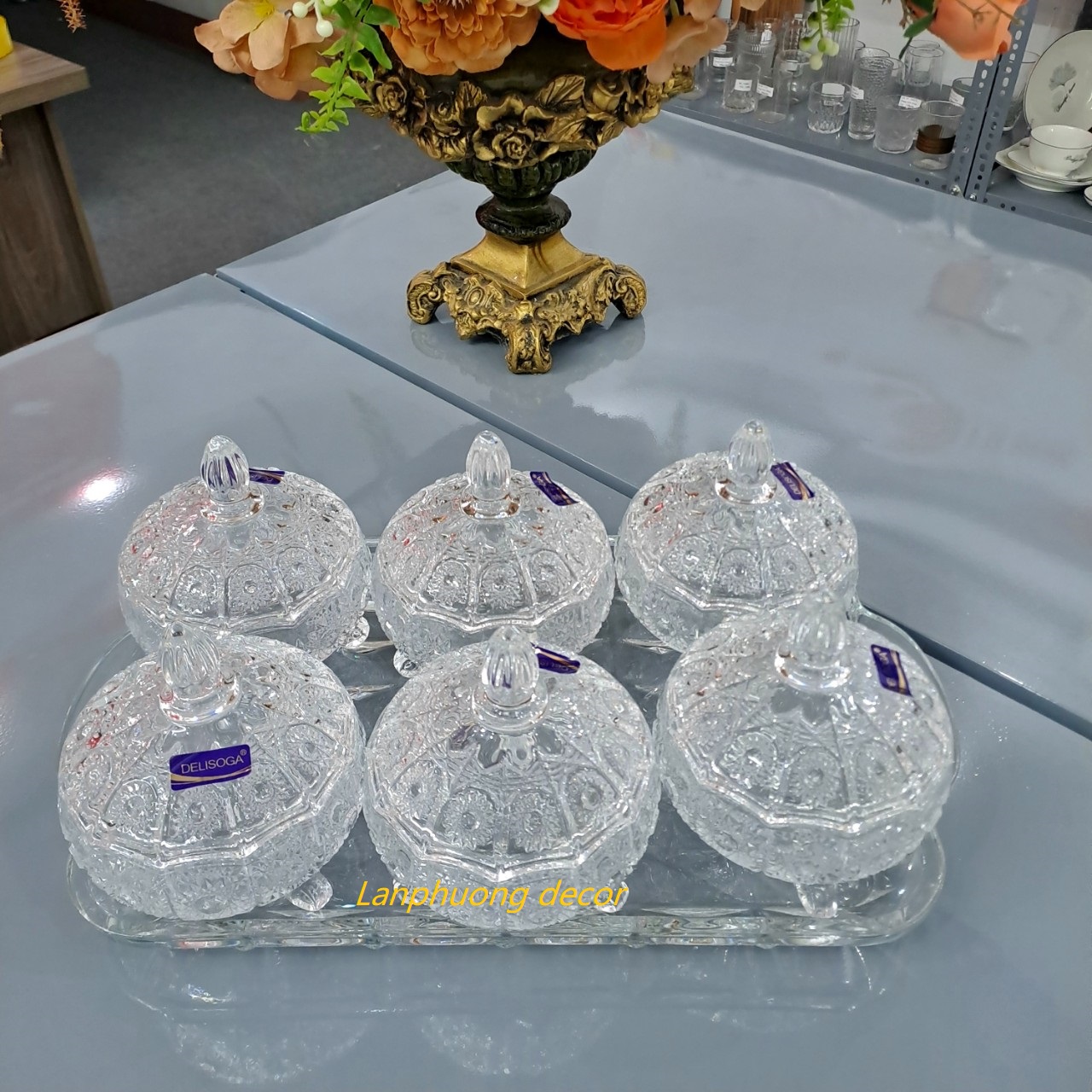 Bộ khay mứt tết thủy tinh pha lê