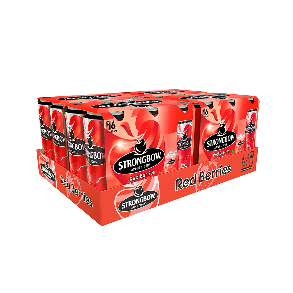 Thùng 24 lon cao Strongbow vị dâu đỏ 330ml/lon