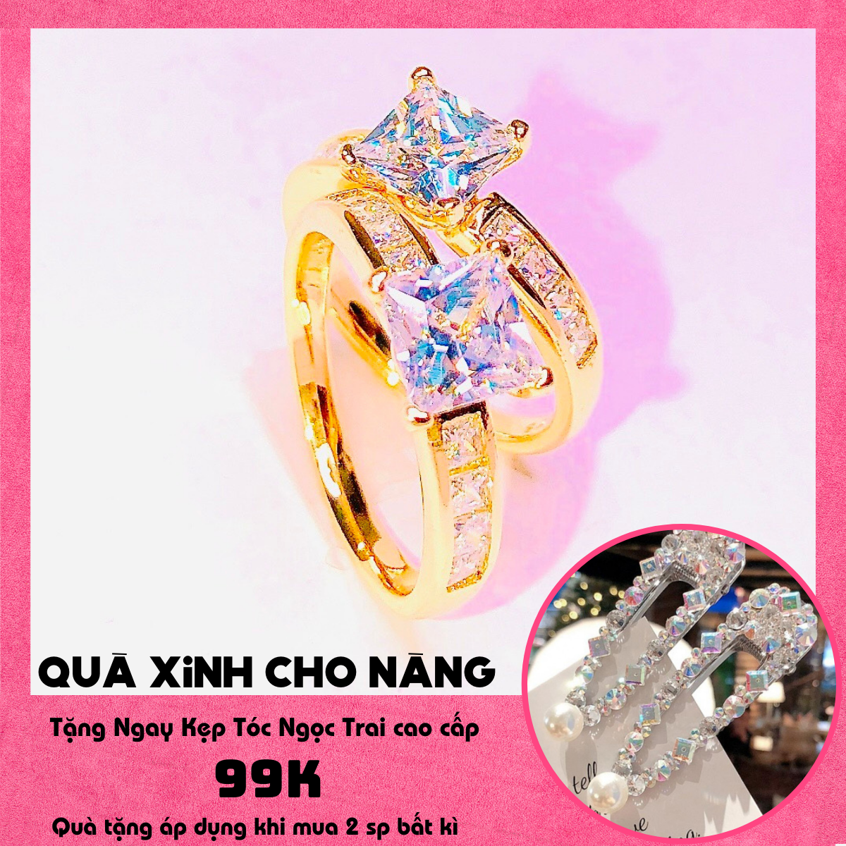 [HCM]Nhẫn mạ vàng nhẫn nữ đẹp thời trang nhẫn vàng non 24k vàng 18k nhẫn pha lê kim cương cao cấp xinh đẹp sang trọng - Trang Sức GADO NX06