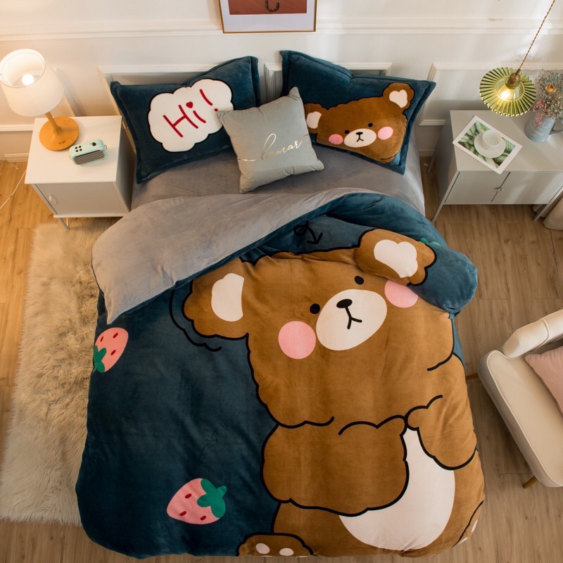 Set chăn ga gối Nỉ Nhung Hàn quốc H2