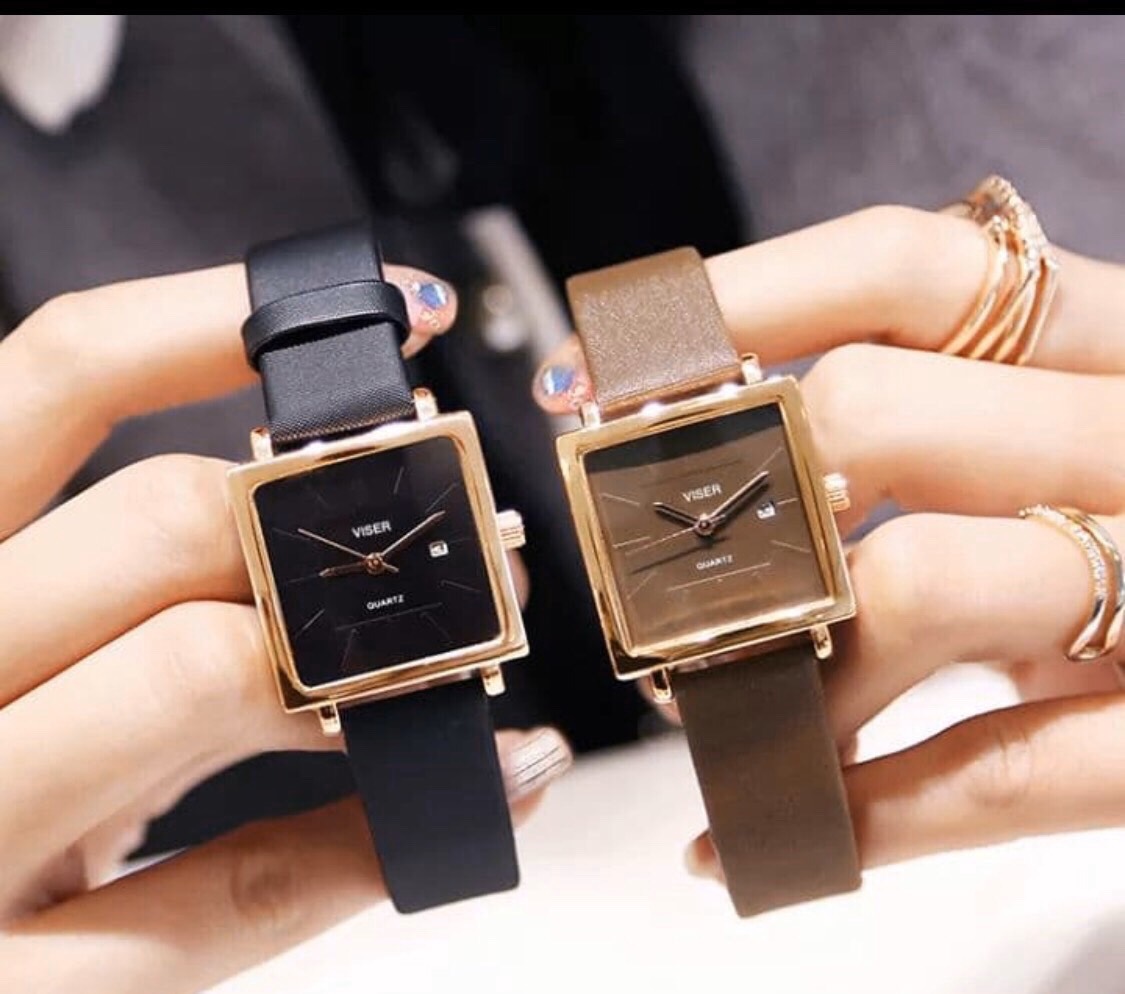 Đồng hồ nữ Viser dây da cao cấp mặt vuông