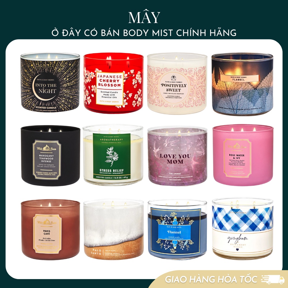 ( CHÍNH HÃNG ) Nến thơm 3 Bấc Bath Body Works 411g mùi ấm áp, mộc mạc