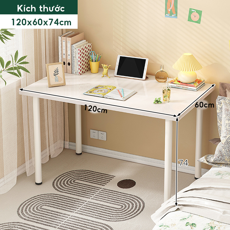 Bàn học để máy tính, bàn làm việc thiết kế chân sắt tròn phong cách Bắc Âu chịu lực cao kích thước 1m, 1m2
