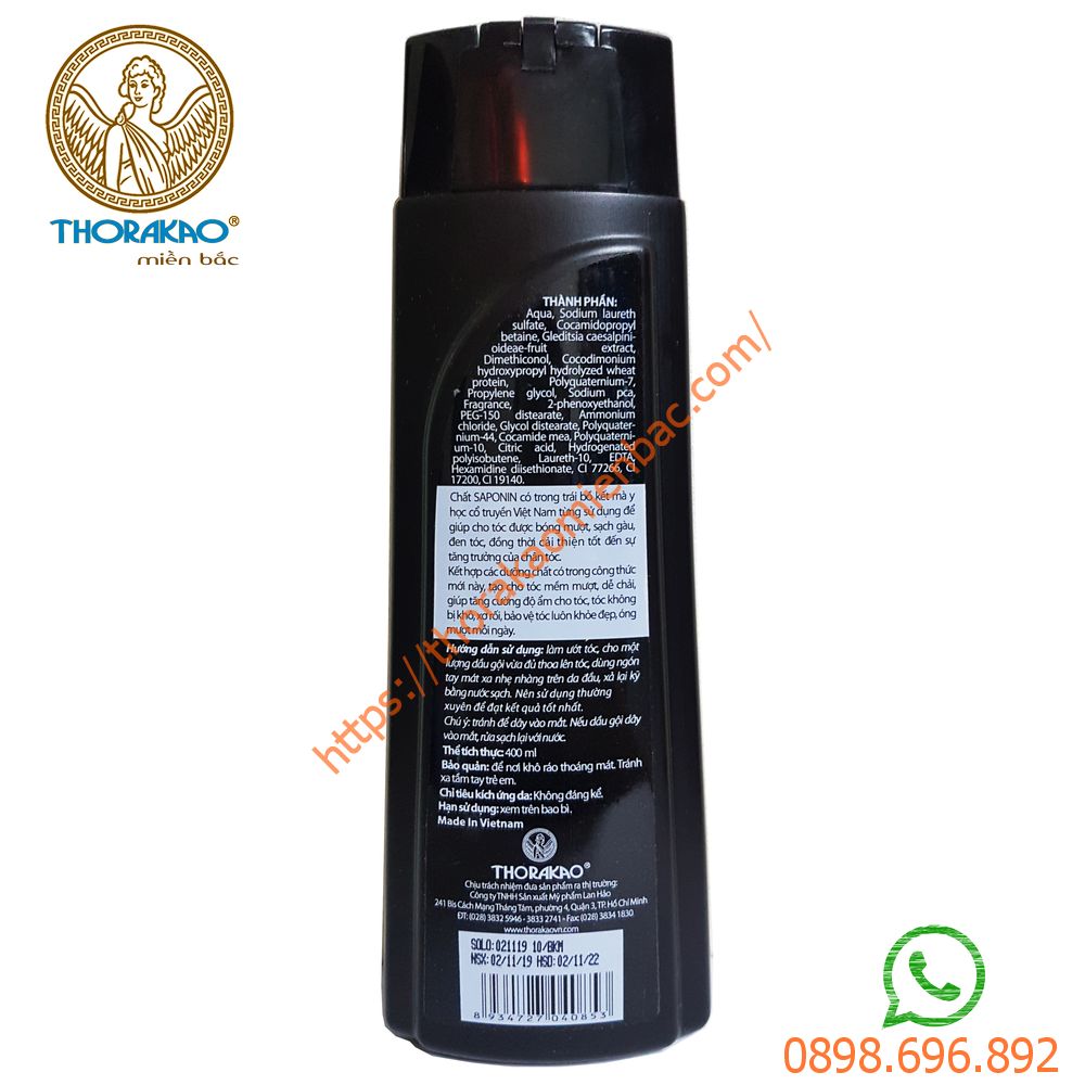 Dầu gội bồ kết ngăn rụng tóc, đen tóc Thorakao 400ml