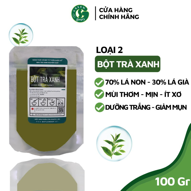 Bột trà xanh nguyên chất Organic 100Gr - Handmade - B002.005 cao cấp