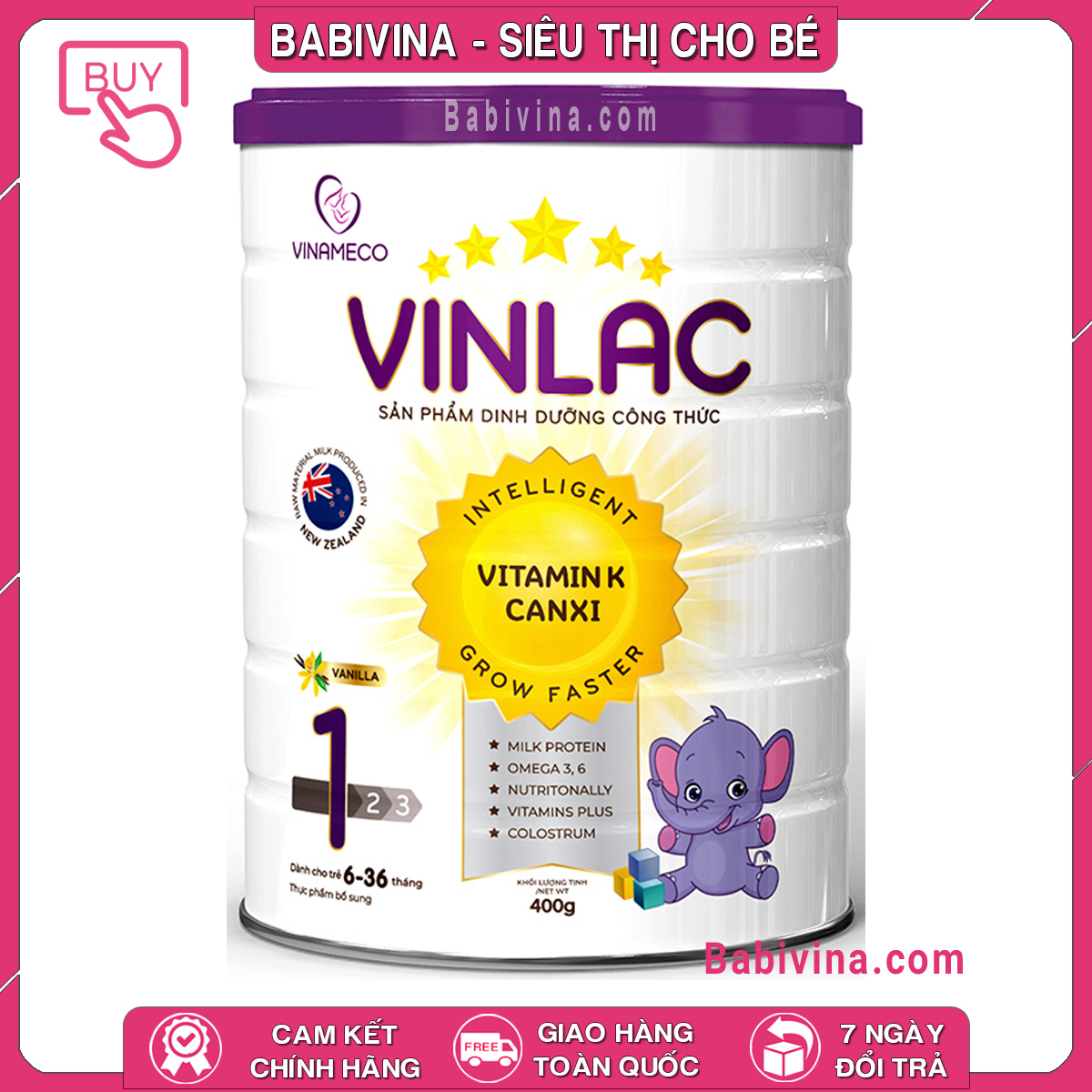[CHÍNH HÃNG] Sữa Vinlac 1 400g | Dành cho trẻ từ 6-36 tháng tuổi biếng ăn, chậm lớn, thấp còi | Babivina