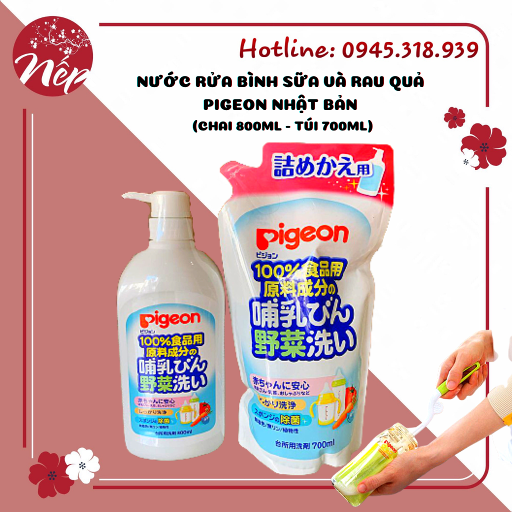 NƯỚC RỬA BÌNH SỮA PIGEON NHẬT BẢN (CHAI 800 ML - TÚI 700ML)