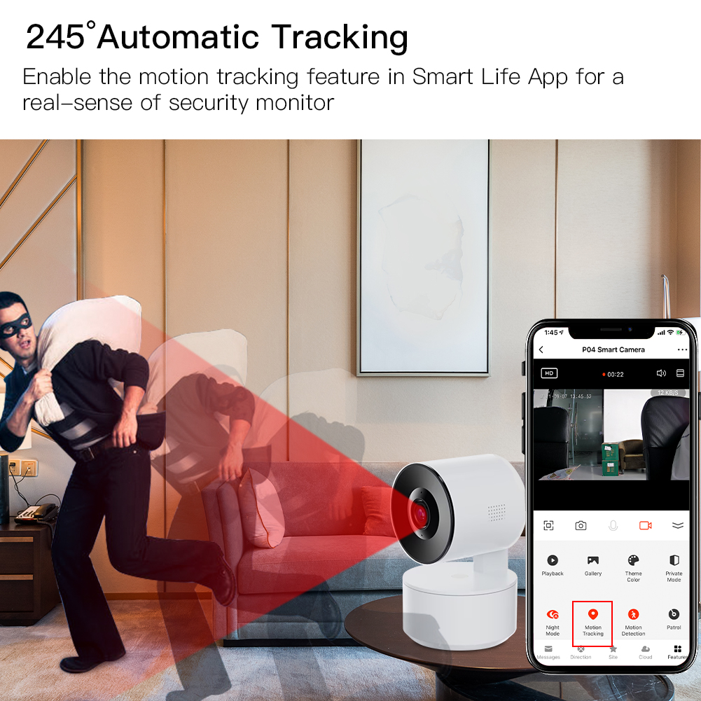 Moes Tuya PTZ WiFi IP Camera Smart Automatic Tracking 1080P Wireless Security Camera AI Human Detection Remote Control