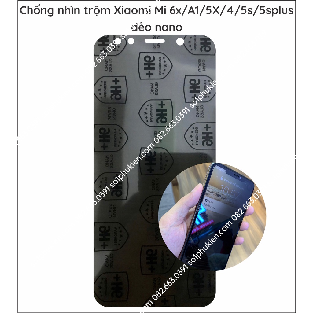 Dán cường lực chống nhìn trộm xiaomi mi a1 / 5x / a2 lite / 6x / a3 / 8 / 8 se / 4 / 5s / 5s plus dẻo nano
