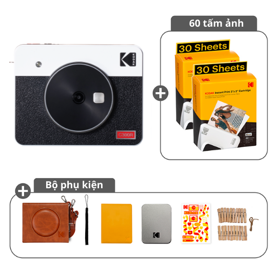 [HCM] Combo máy in ảnh lấy ảnh ngay Kodak Mini Shot 3 Retro C300R - kèm 60 film và bộ phụ kiện