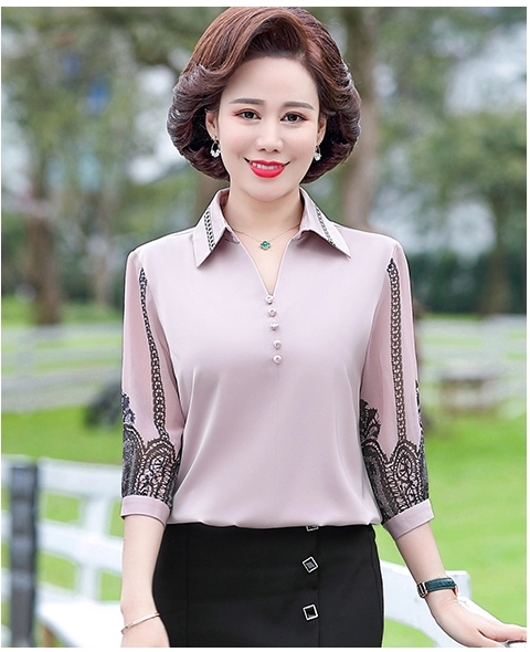 Áo sơ mi lụa trung niên nữ tay pha ren