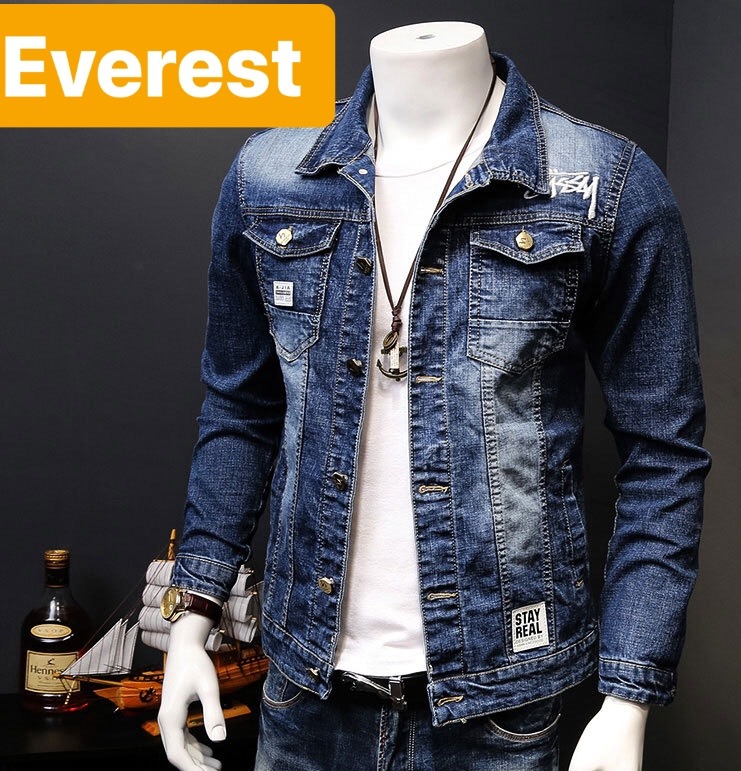 ÁO KHOÁC JEAN NAM CHẤT BÒ XANH THÊU CHỮ VAI THU ĐÔNG HÈ D-111 CHẤT MEN NGẦU - EVEREST FASHION