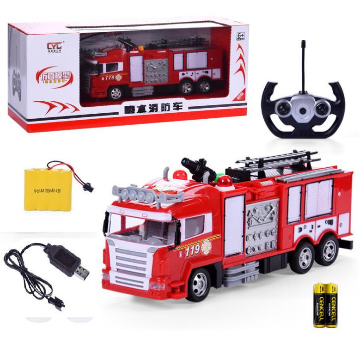 Xe điều khiển từ xa mô hình ô tô cứu hỏa có âm thanh và đèn nháy sử dụng pin sạc xe phun nước thật bằng điều khiển