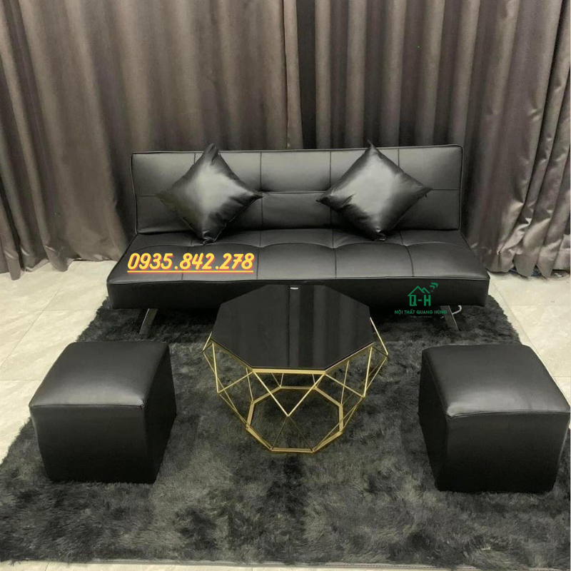 Sofa bed simili đen bật giường tiện lợi cho gia đình