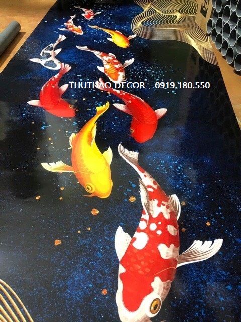 [HCM]Giấy Decal Dán Tủ Lạnh Phong Thủy CÁ KOI HOÀNG GIA - THUTHAODECOR