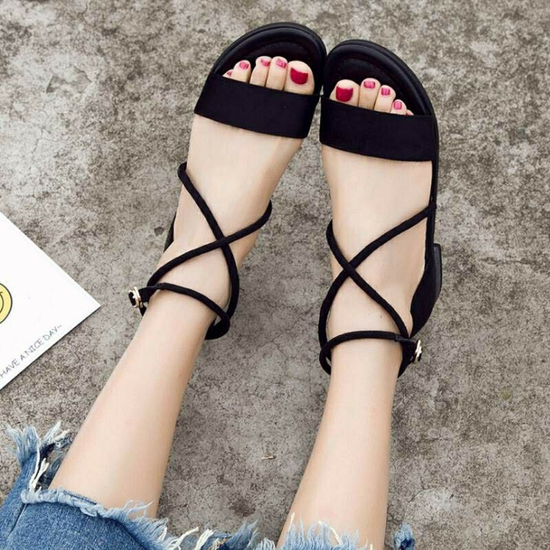 [HCM]Sandal nữ đế bằng quai ngang chéo nỉ