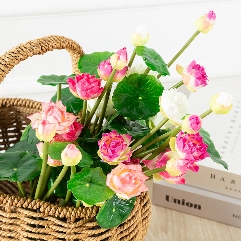 Cành hoa sen mini VI014 ( 2 bông 1 nụ 4 lá, cao 25cm), hoa giả trang trí